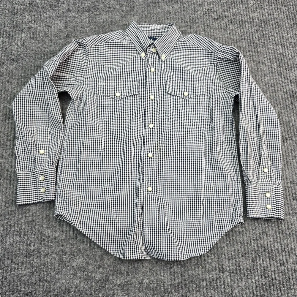 Ralph Lauren Shirt Boys 5 Blue White Plaid Button Up Preppy‎ Snap Pockets